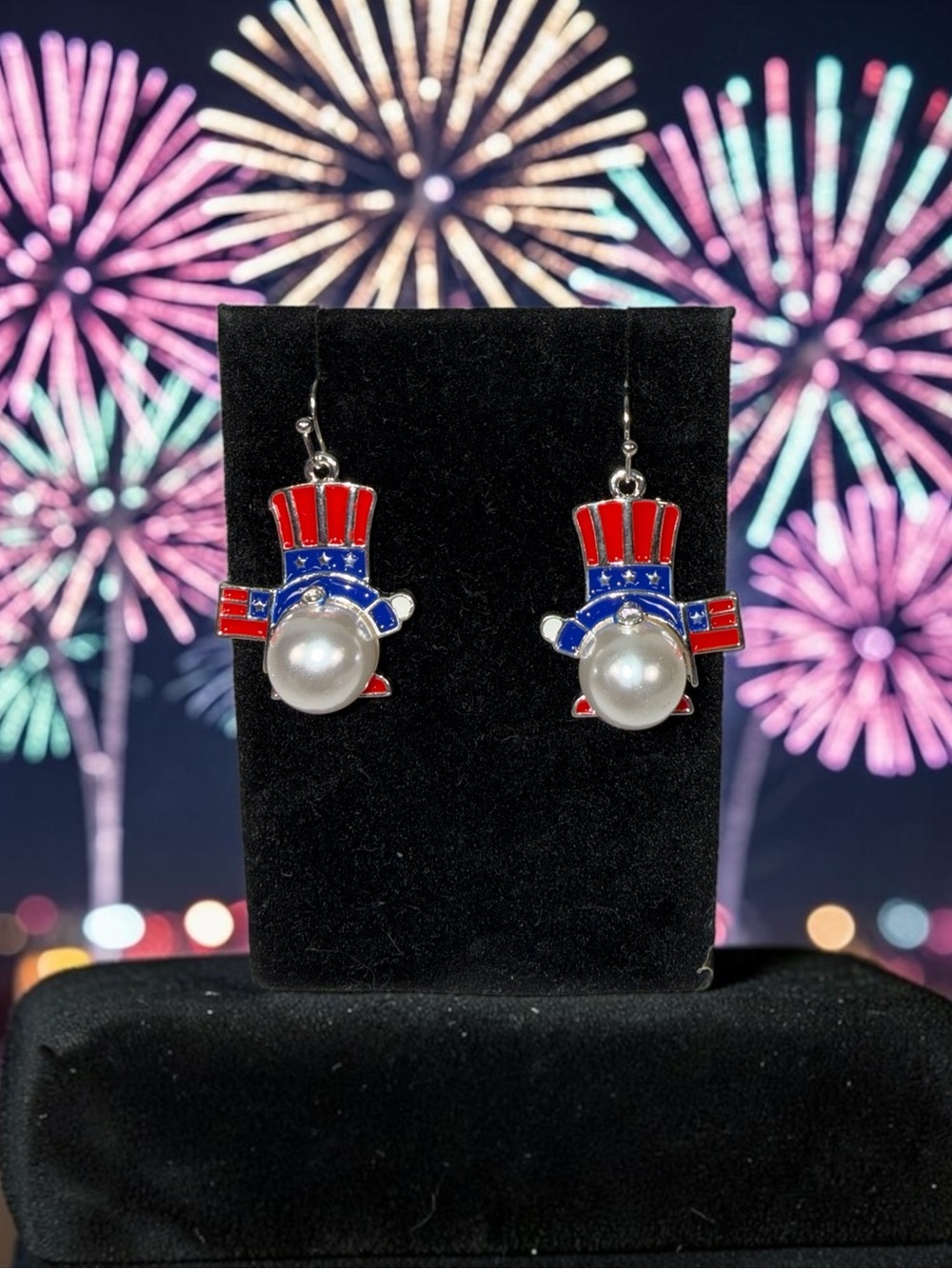 Patriotic Red and Blue Pearl Drop Earrings - Women Jewelry